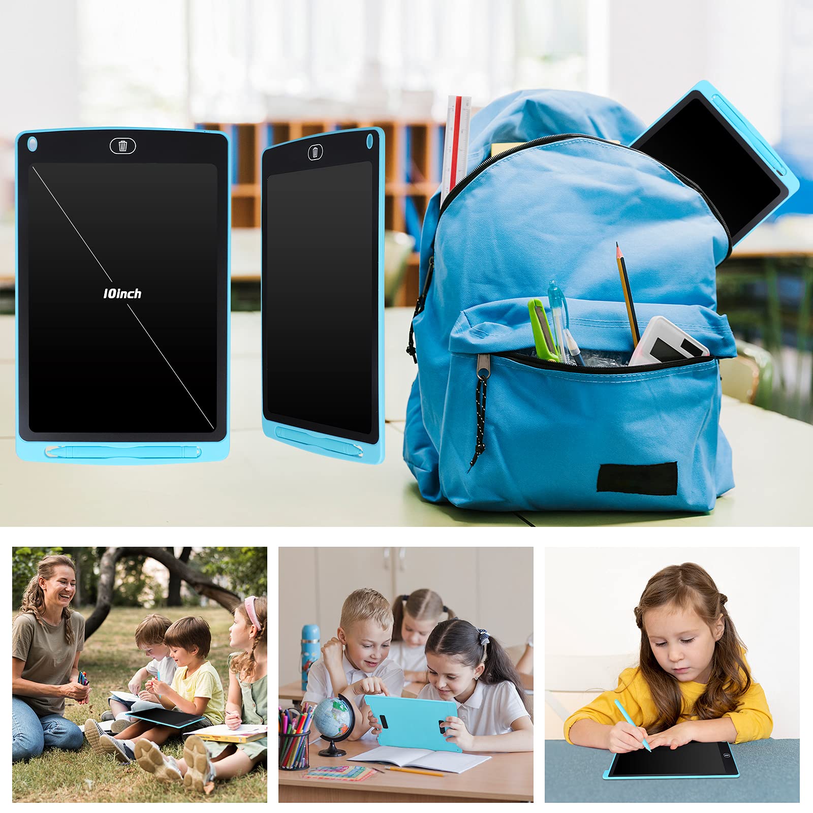 Coolzon Tavoletta Grafica LCD Scrittura Colorato 10 Pollice, Elettronica Lavagna Cancellabile da Disegno con Penna, Portatile Lavagnetta per Bambini Digitale Ewriter con Pulsante Elimina, Blu