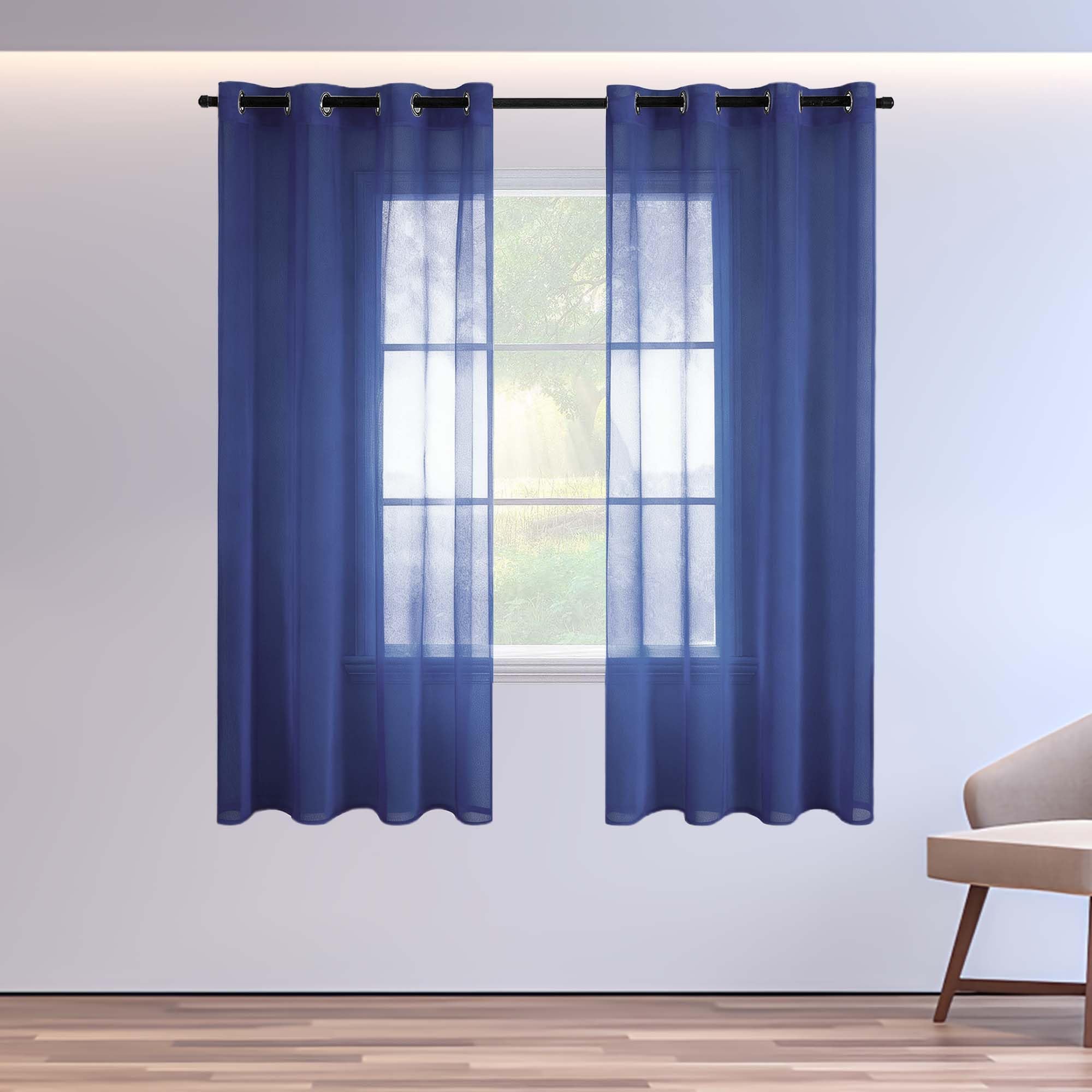 Rideaux voilages œillet bleu foncé grand format 240x270 cm pour décoration de fenêtre