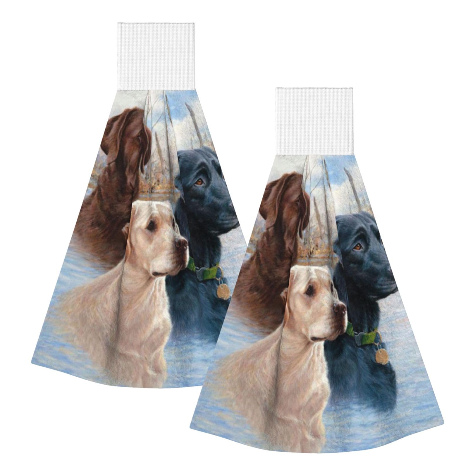 DOPKLNA Labrador Retriever Dog Puppy Art, 2 Pcs Hanging Coral Fiber Hand Towels for Bathroom, Absorbent Kitchen Towels