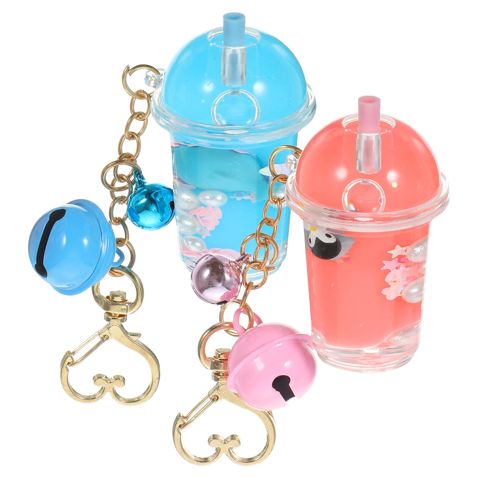 PRETYZOOMBoba Tea Keychain with Liquid Quicksand Keychains Animal Bubble Tea Keychain Acrylic Milk Tea Bag Pendants
