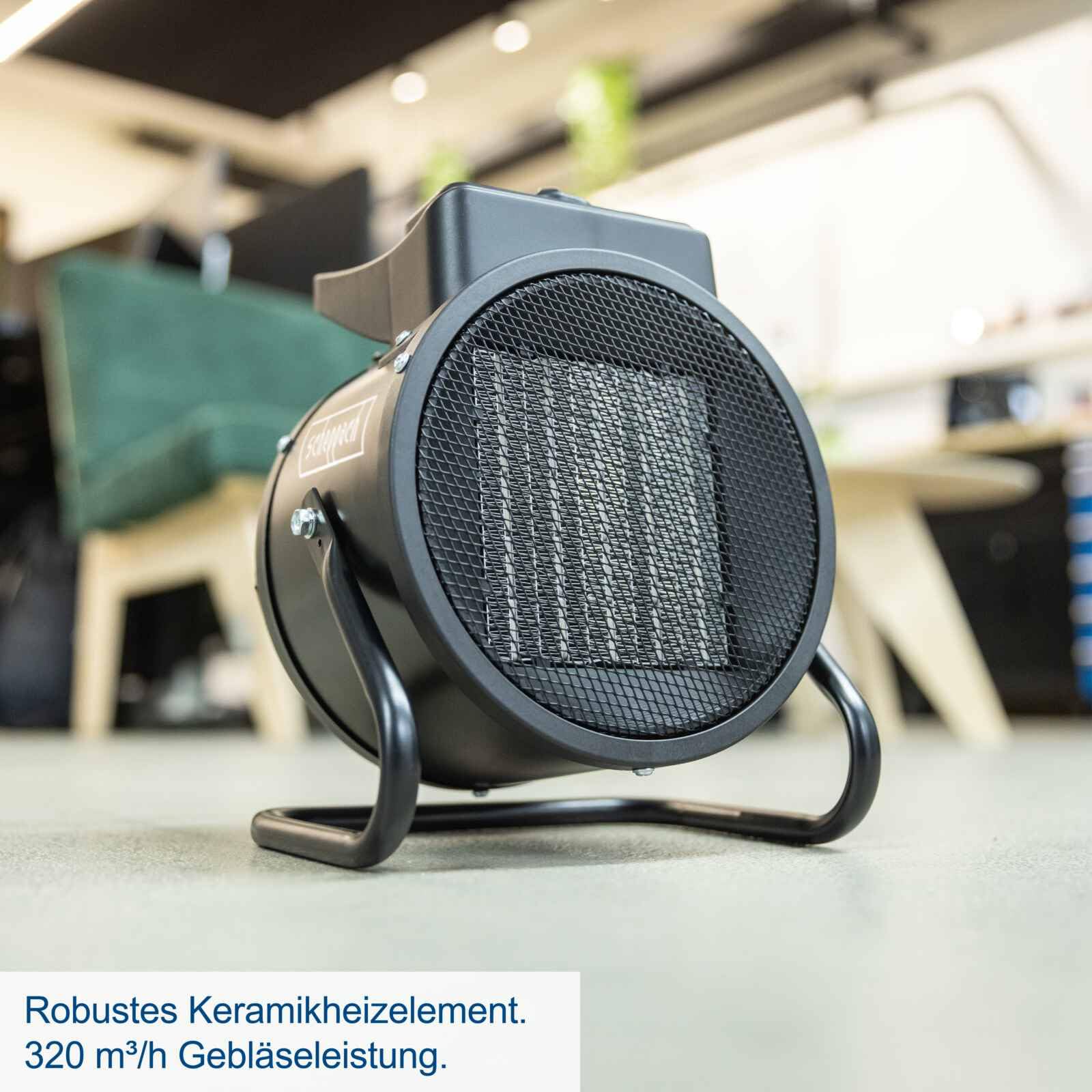 Scheppach EH3000 Elektro Heizer 3000W 2000W stufenlos | 320 m³/h Luftmenge | 5–85 °C | Ventilator & Heizung Keramik Heizlüfter | bis 60 Kubikmeter | 3 Heizstufen | Überhitzungsschutz & Tragegriff