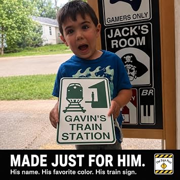 Train Station Sign, All aboard! Personalized railroad decor, custom made, just for you, and shipped out fast!