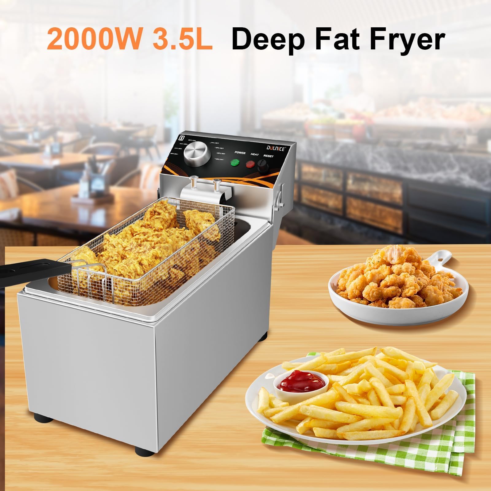 3.5L Gastro Friteuse,Professionelle Elektrische Fritteuse Temperaturregelung 60–200 °C Schnelle Aufheizung Für Pommes Frites 2000W