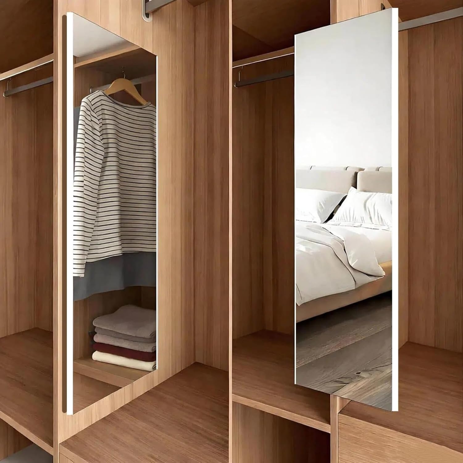 brisife Sliding Mirror for Closet, Pull Out & Retractable Full Length Wardrobe Mirror, 90° Rotating Unbreakable Non-Glass Nanomirror, No-Drill Hidden Cabinet Mirrors for Bedroom (47" x 12", White)