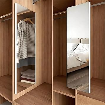 brisafe Sliding Mirror for Closet, Pull Out & Retractable Full Length Wardrobe Mirror, 90 Rotating Unbreakable Non-Glass Nanomirror, No-Drill Hidden Cabinet Mirrors for Bedroom 47" x 12", White