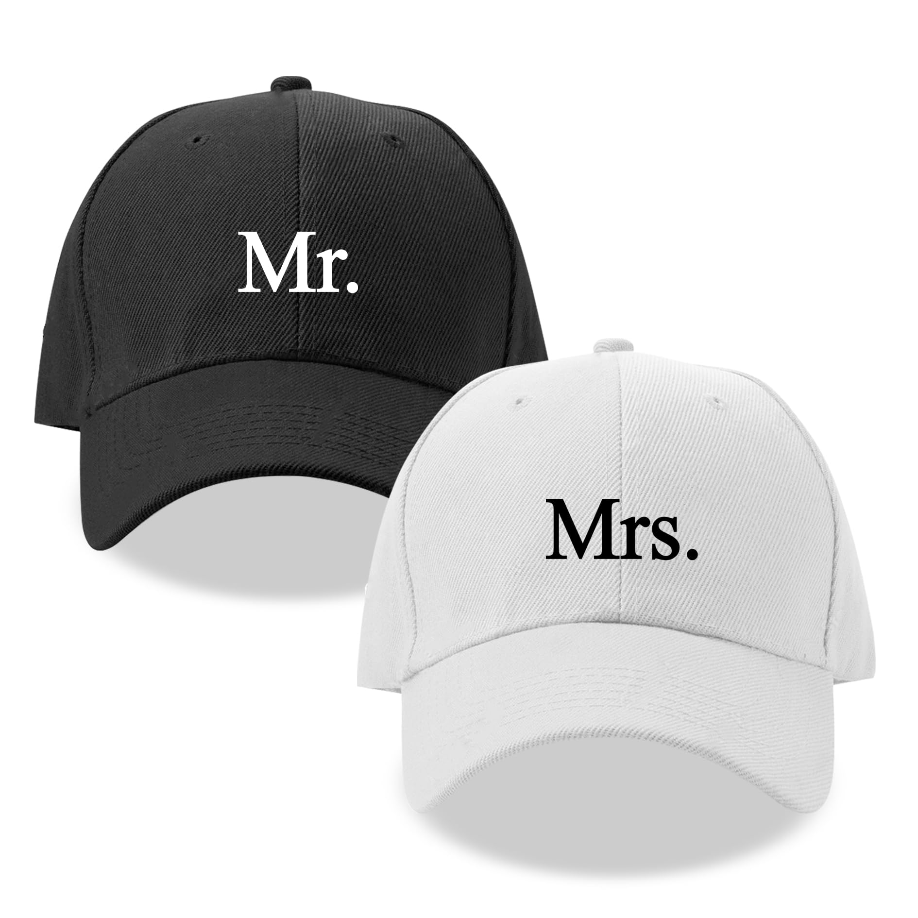GroomBrideGifts Baseball Hat for Bride, Gifts for Bridal Shower Engagement Wedding and Married Couples Anniversary, D (2 Hats) Mr & Mrs/White+Black, 7-8