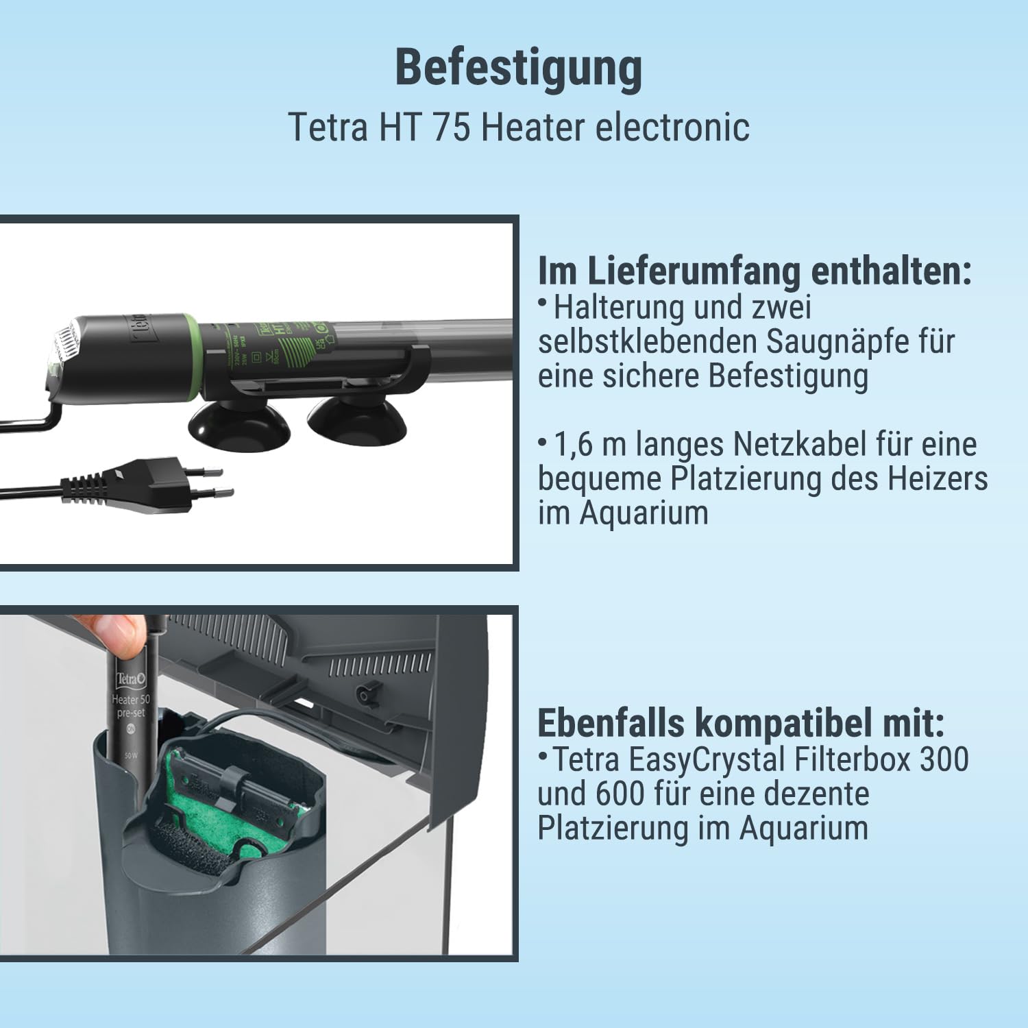 Tetra HT 75 Heizer für 60-100 L Aquarien - leistungsstarker Aquarienheizer zur Abdeckung unterschiedlicher Leistungsstufen mit Temperatureinstellknopf