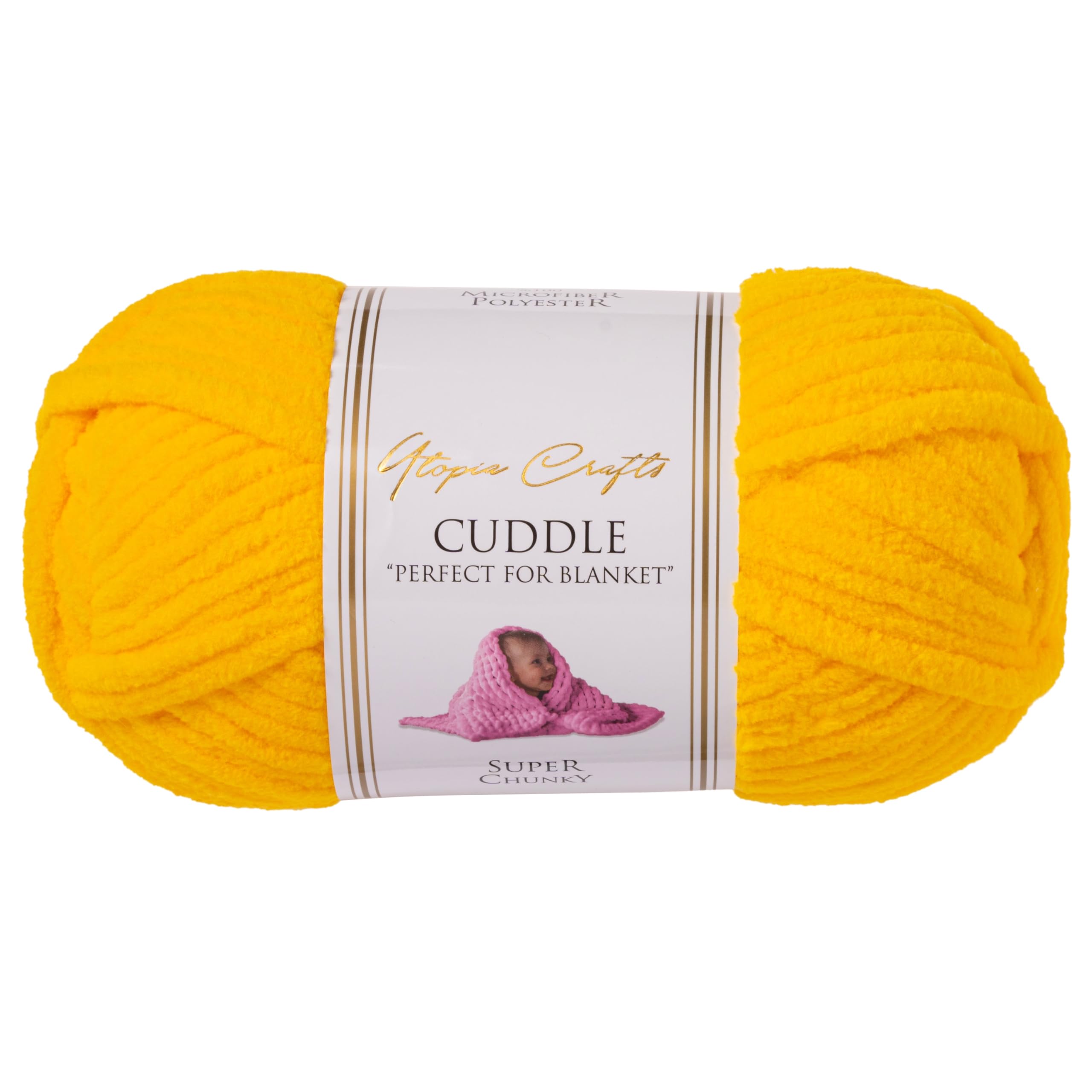 Utopia Crafts Cuddle Super Chunky Chenille Garn Goldfarben, 100 g Knäuel, 60 m, Flauschiges, Dickes Strickgarn Häkelgarn, Maschinenwäsche, Stricken Häkeln für Anfänger, Wollalternative