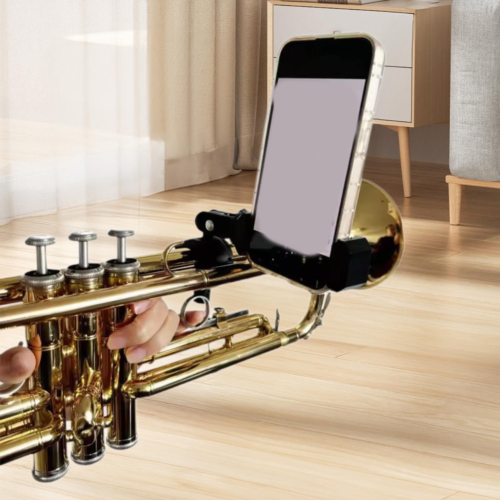 Marching Band Music Lyre Phone Holder for Trompete Clarinet Saxophon Oboe with 360° Rotation Adjustable Mount - Black