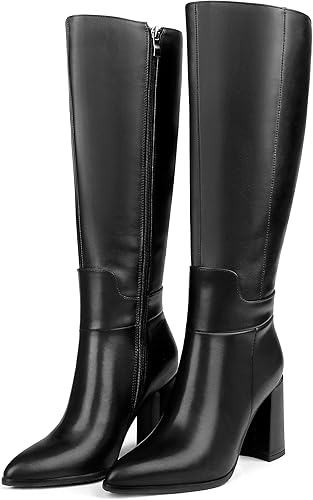 Dance&Style Women's Leather Boots Block Heels Shoes Fall Boots Knee High