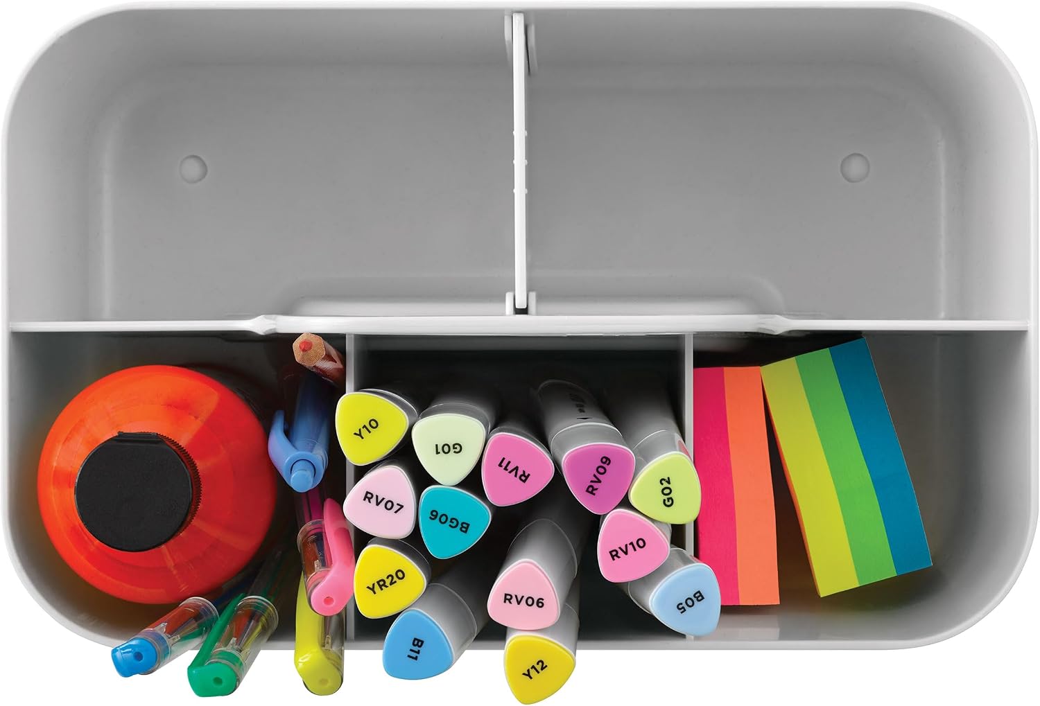 artPOP! Stackable Storage Caddies, Set of 2, White & Gray, Customizable, Multipurpose Organizer Tote with Handle, Perfect for Art Supplies, Crafts, Classrooms