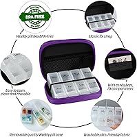 Vista 18 de Paquete de 2 organizadores semanales de píldoras de viaje para bolso con caja extraíble de 7 días, contenedor de píldoras de moda para medicamentos