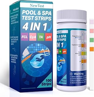 Hot Tub Test Strips: 4 Way Swimming Pool Test Strips for Free Chlorine Bromine & Total Alkalinity & Cyanuric Acid & pH Testing - 100 Quick Accurate Results Spa & Pool Water Test Kit