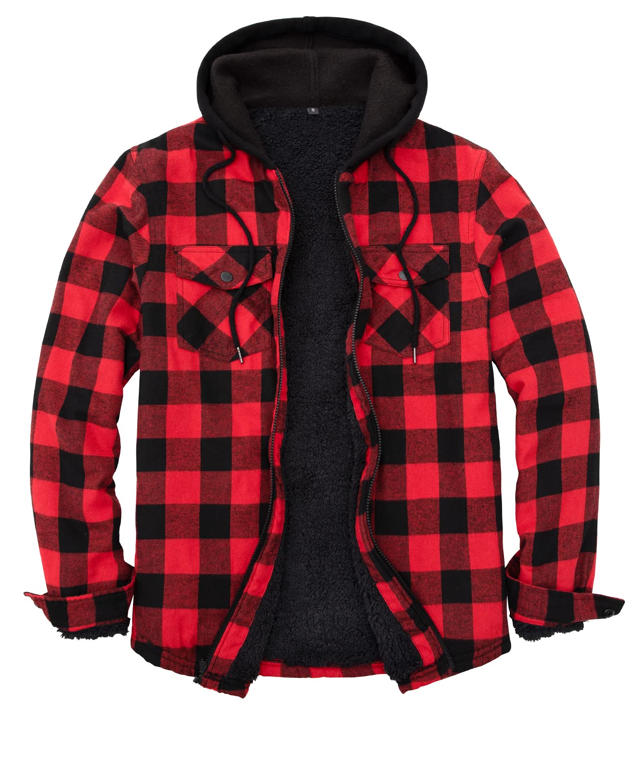 ZENTHACE Mens Sherpa Lined Flannel Shirt Jacket with Hood,Full Zip