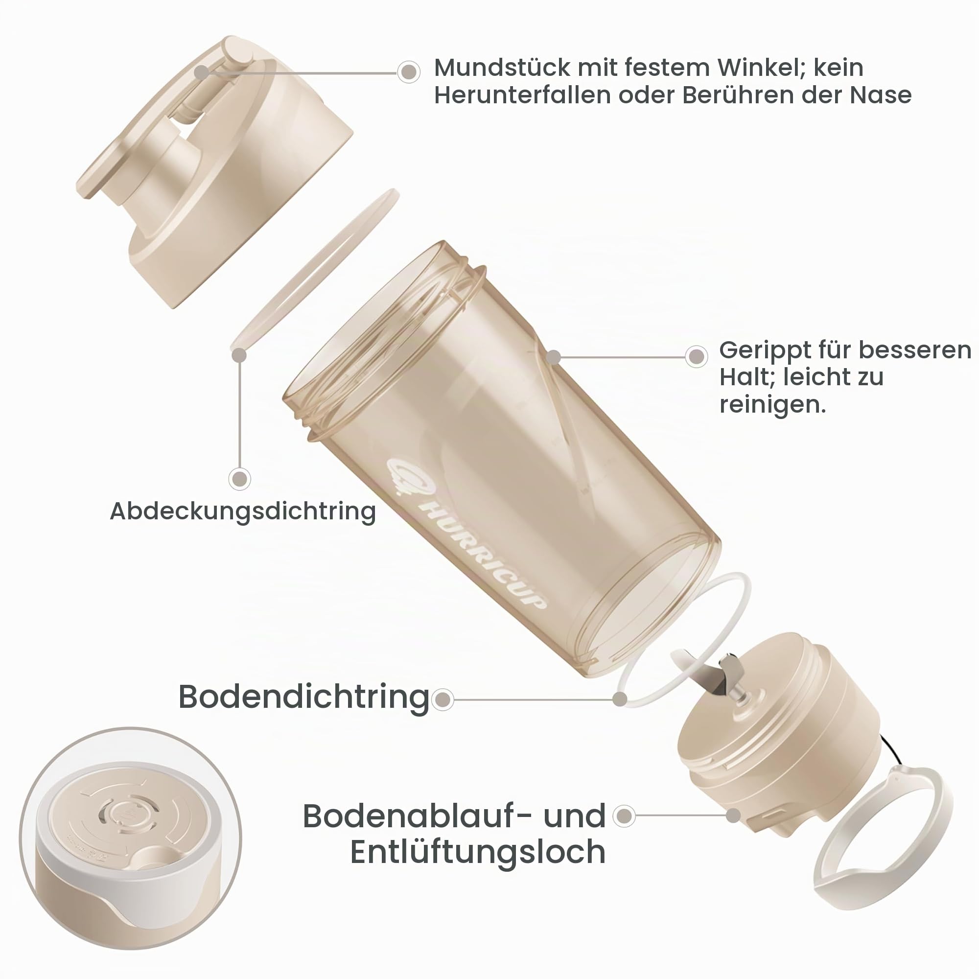 Hurricup Protein Shaker 650ml Manuelle Mischtechnik Ohne Schaum BPA-Frei | Klumpenfrei ohne Schütteln durch Seilzug. Auslaufsicher, spülmaschinengeeignet & portabel für Fitnessstudio, Büro & Outdoor