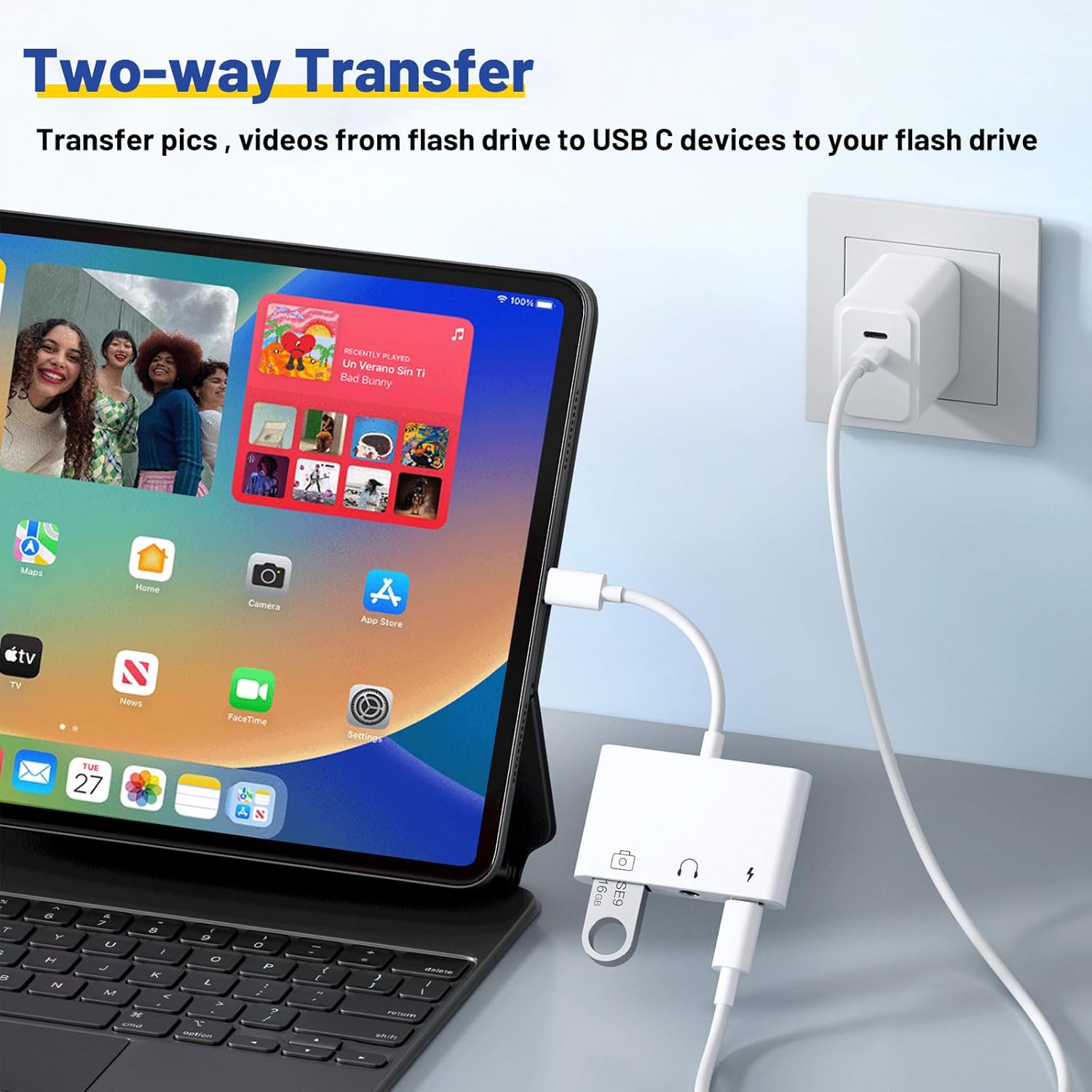 USB C to USB Adapter 3 in 1 USB C to 3.5mm Audio Adapter for iPad USB Adapter - Image 4