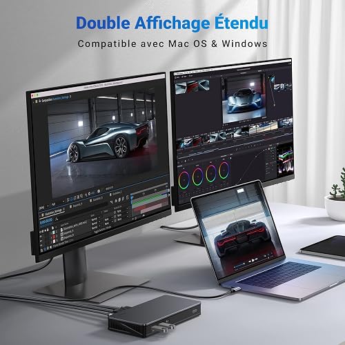 UGREEN Laptop Docking Station, 9-Port, Dual 4K@60Hz with DisplayLink, Ethernet, 100W PD, 3x 10Gbps USB-A/C Ports, for MacOS and Windows (Install The Latest DisplayLink Driver, Charger Not Included) - 3