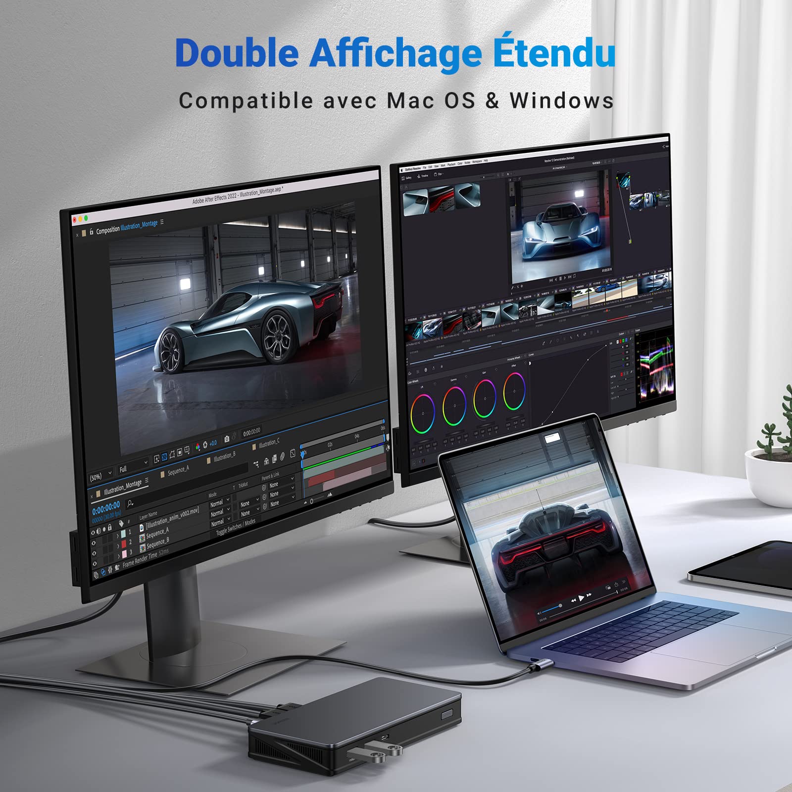 UGREEN Revodok Pro 209 Docking Station USB C DisplayLink Dual HDMI et DisplayPort 4K60Hz Double Affichage Différent pour MacOS 9 en 1 Station Accueil Multiports USB 10Gbps PD 100W Ethernet Gigabit