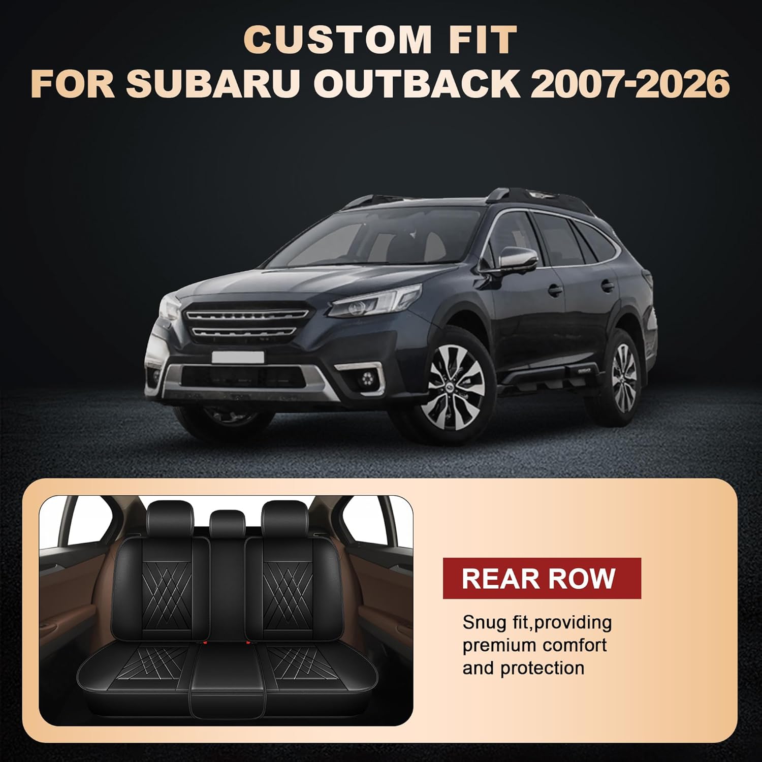YORKNEIC Car Seat Covers 5 Seats Set for Subaru Outback 2007-2025 2026 Waterproof Faux Leather Full Set Car Interior Seat Cushions Protector Compatible Airbag (2 Row 5 Seat, Black)