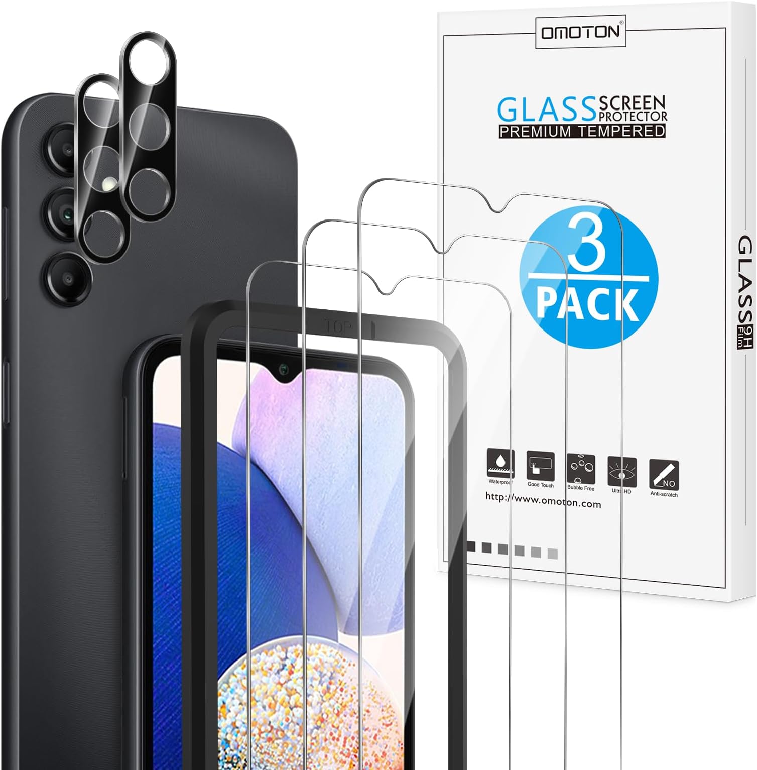OMOTONScreen Protector for Samsung Galaxy A14 5G, [3+2 Pack] for A14 screen protector & Camera Lens Protector