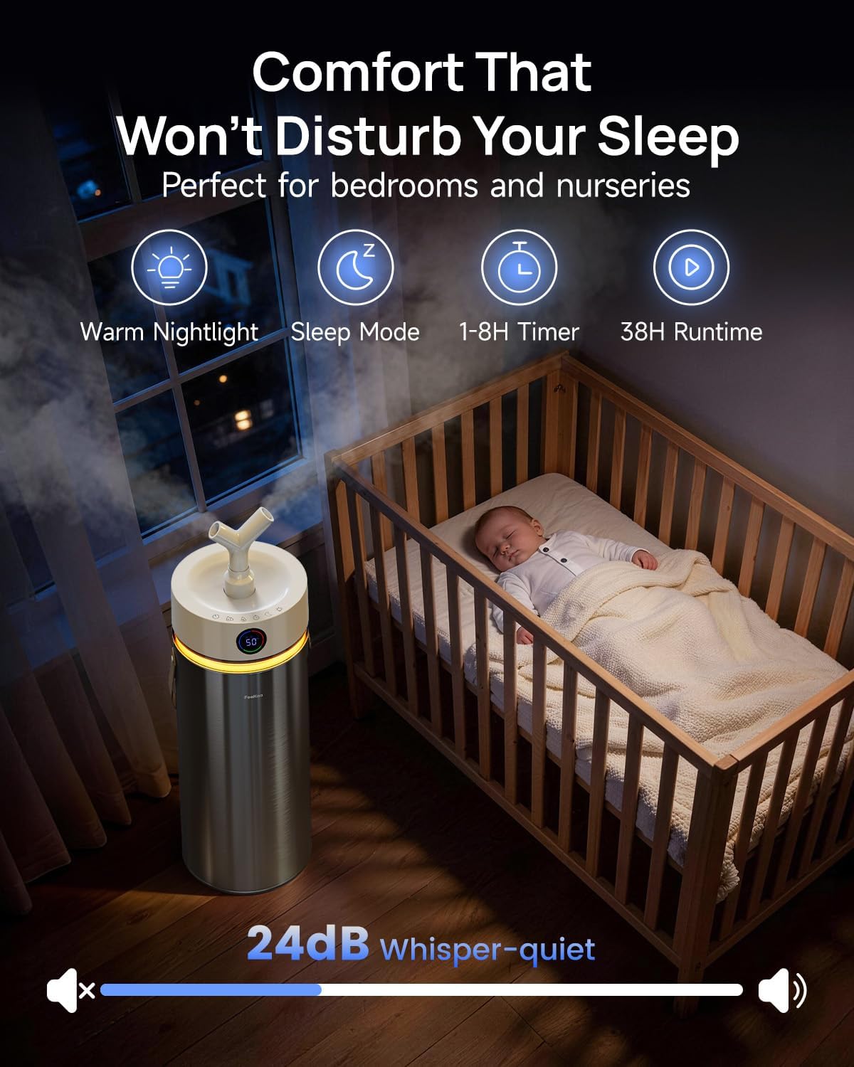 Feekaa Stainless Steel Humidifier, 8L/2.1Gal Cool Mist Humidifiers for Bedroom, Easy to Clean Humidifier Large Room with Diffuser, Humidifiers for Baby Kids Nursery Living Room Office Plant