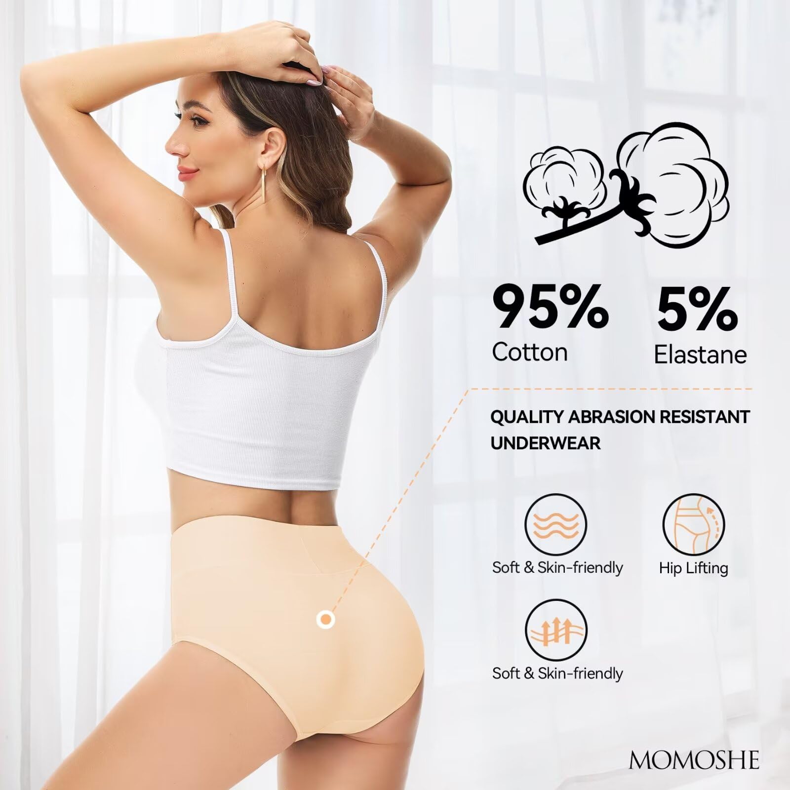 Momoshe Mutande Donna Cotone Vita Alta Pacco da 5 Slip Traspirante Culotte Comode Elasticizzato Intimo