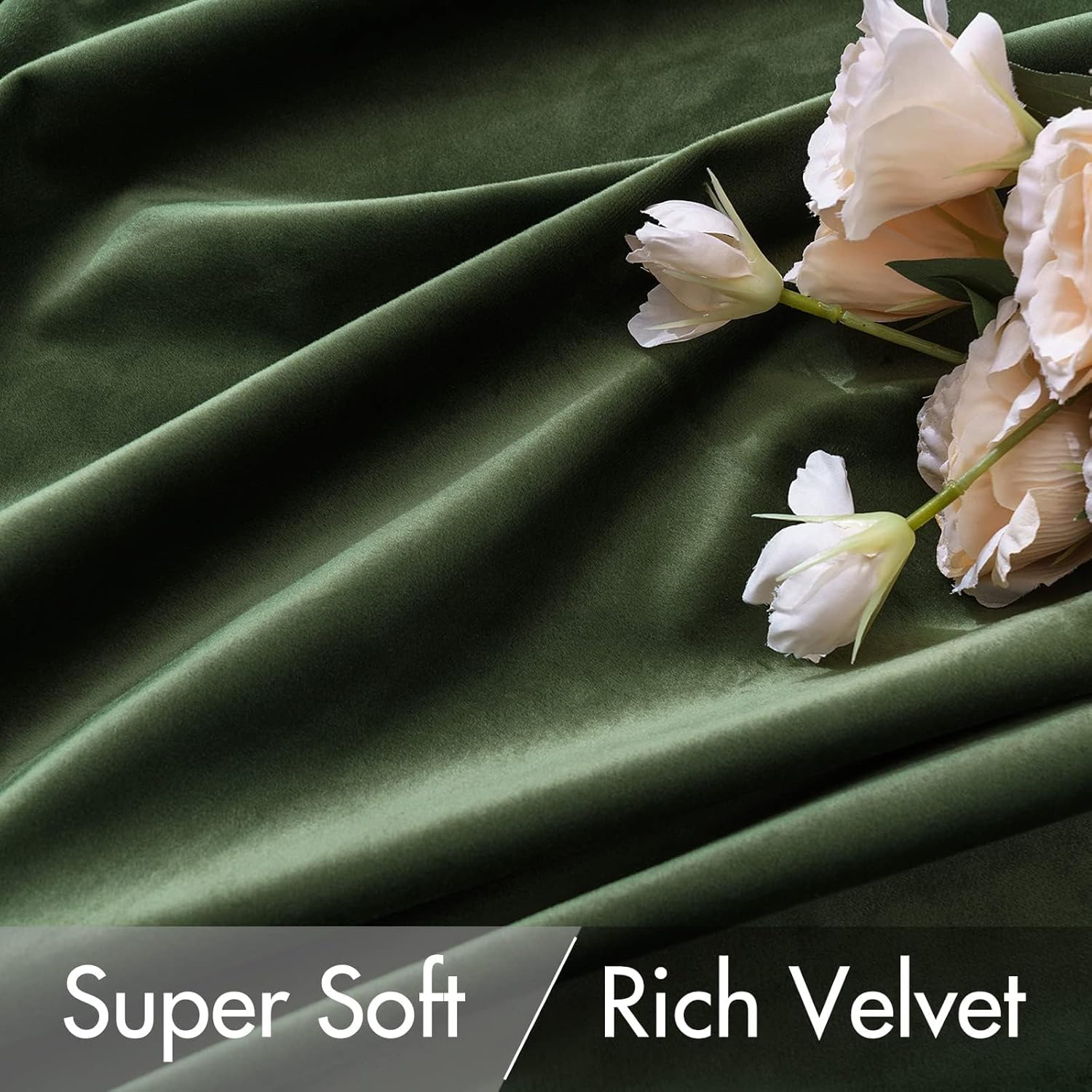 MIULEE Velvet Curtains 84 inches 2 Panels - Luxury Blackout Curtains for Bedroom Living Room Thermal Insulated Super Soft Window Drapes Rod Pocket & Back Tab, Olive Green, W52 x L84 inches thumbnail