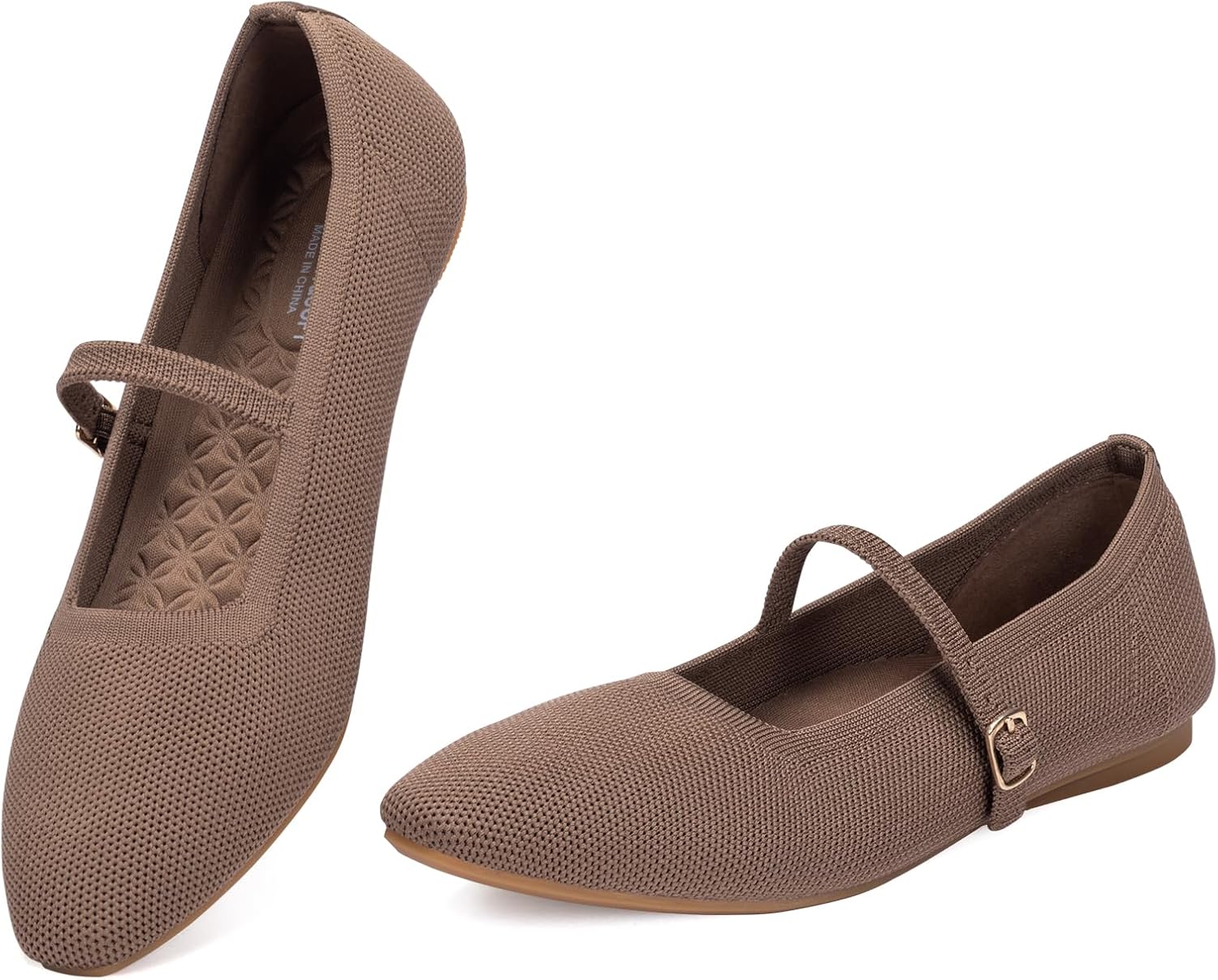 Frank Mully Women's Knit Mary Jane Flats Casual Square Toe Ballet Flats