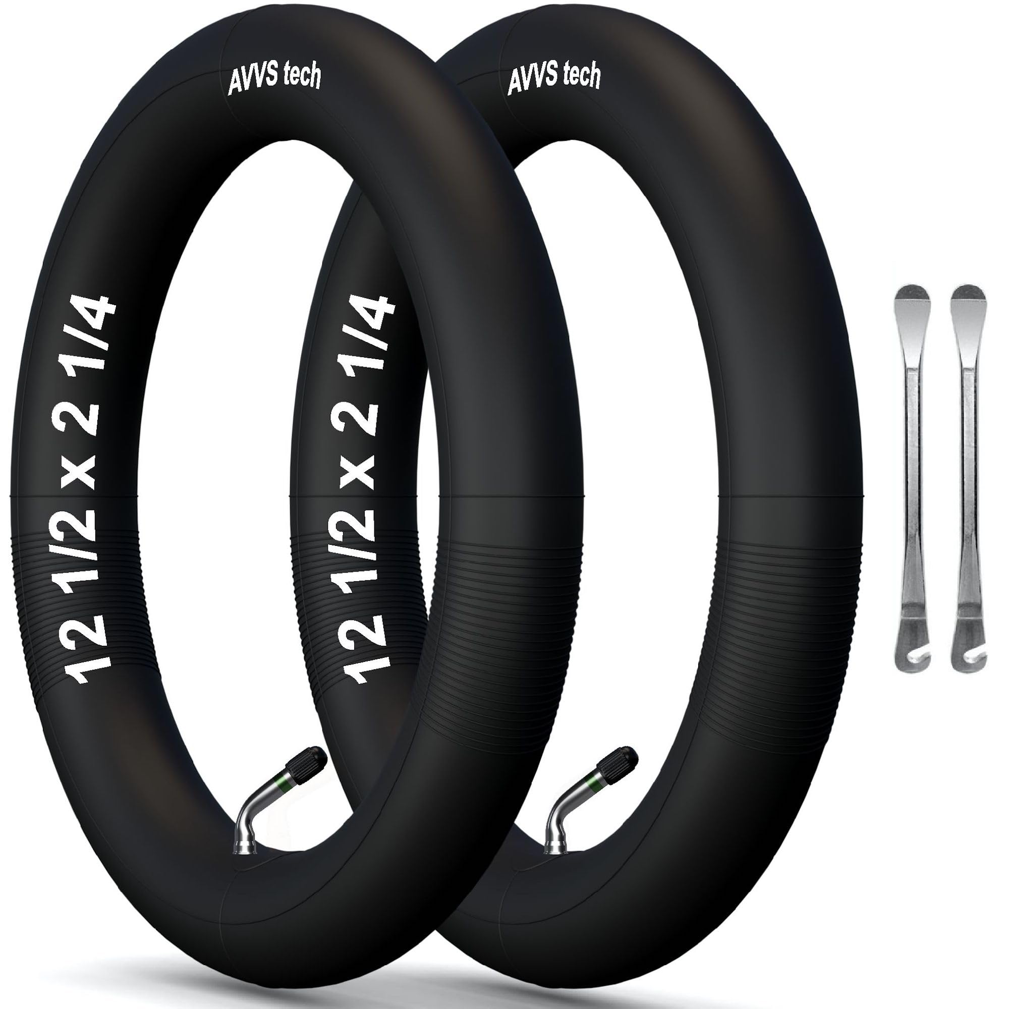 12 1/2 x 2 1/4 57-203 Pushchair Inner Tube 12 Inch 12 x 2.125 / 2.35 with Angle Valve 70° Including Mounting Levers | Pack of 2 | Suitable for Tyre Size 12 Inches