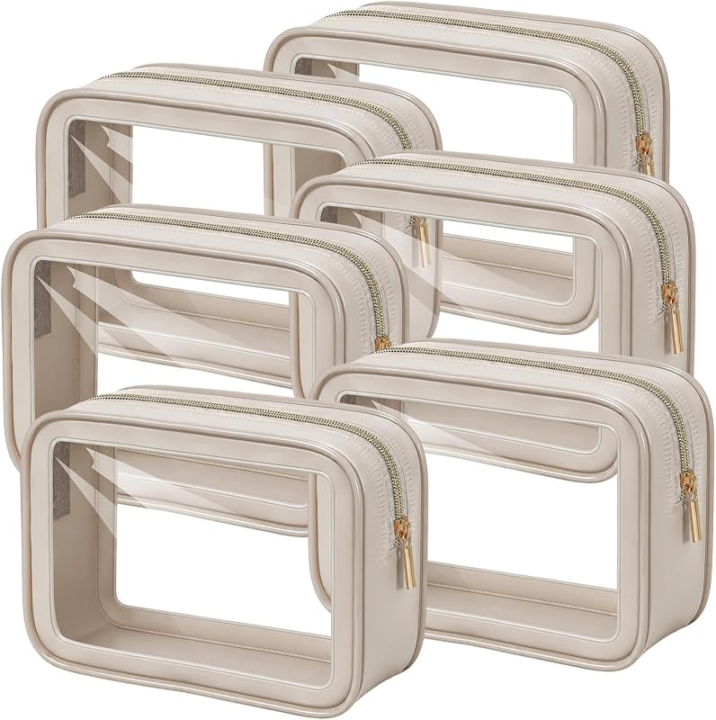 Hsei Necessaires transparentes com zíper, 6 unidades, PVC, Khaki
