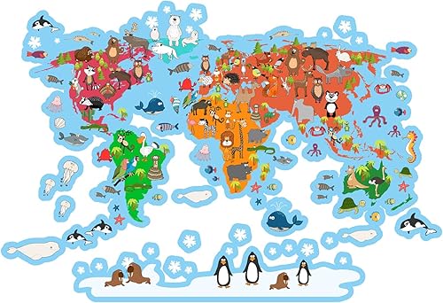 Map wall decal, baby room decor, map vinyl sticker, kids map decal, playroom decor, animal map decal, world map sticker, map art, colored map decal