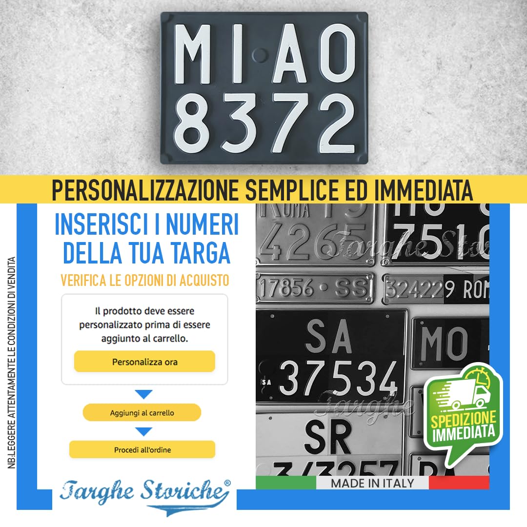 Targa Auto Epoca Posteriore 1963-1975 Plastica Replica Personalizzata Made in Italy