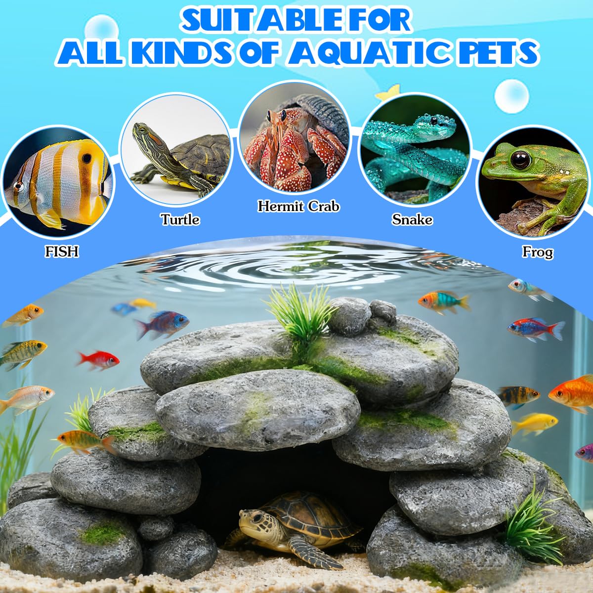 Cachette Aquarium Tortue, 23 * 12.5 * 7.5cm Décorations d'Aquarium en Résine, Pierre Aquarium Decoration, Cachettes et Grottes pour Les Reptiles, Tortues, Crevettes, Betta, Poisson