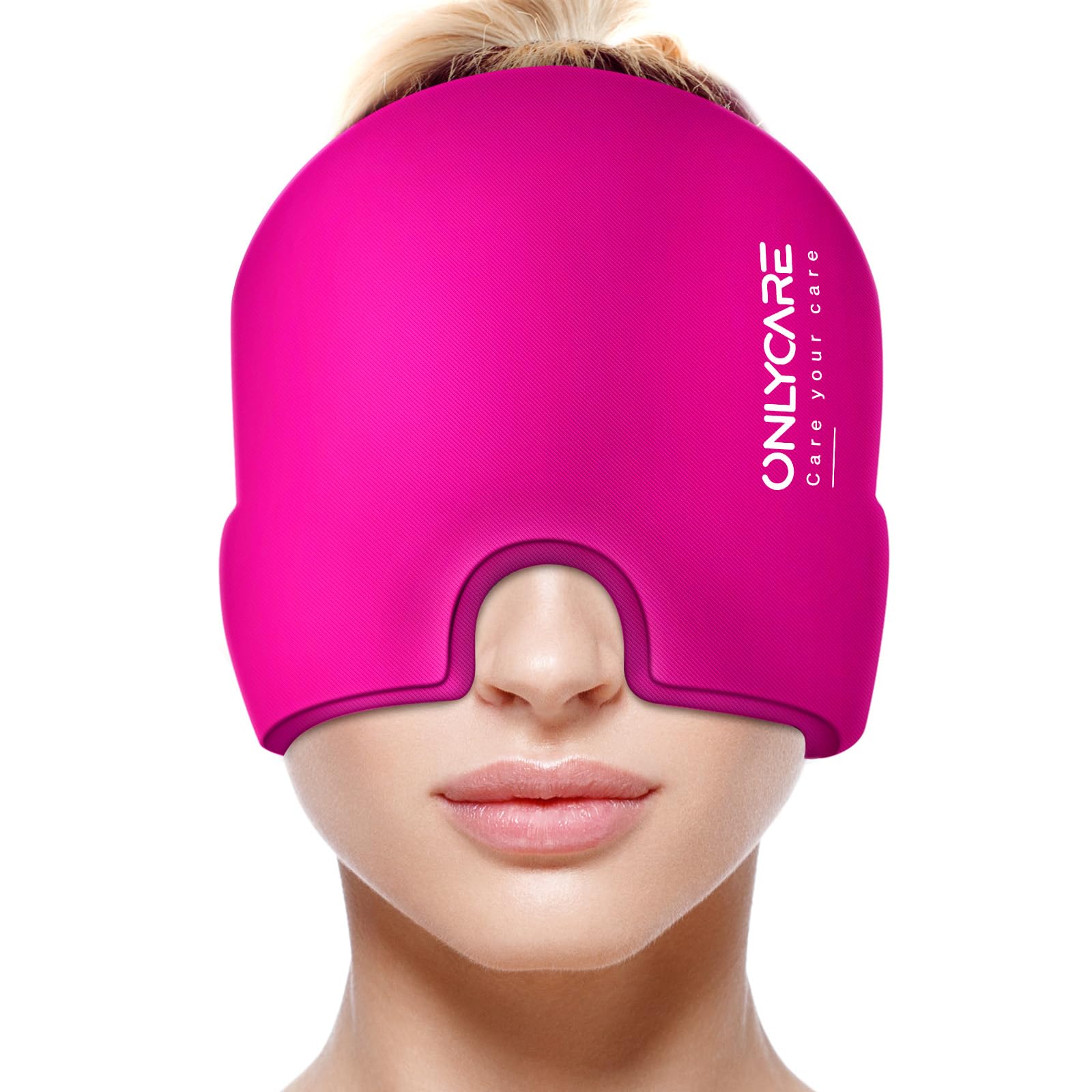 ONLYCARE Migräne Maske, Upgraded Kühlmaske Schlafmaske Kühlmütze Kühlhaube 360° Gel Surround kühlpads zur Linderung von Migräne, Kopfschmerzen, Druck