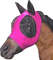 Vista 5 de Máscara de mosca de caballo UV mejorada con orejas – Protector solar equino Lycra Quiet Ride Elasticity Fly Mask con protección para los oídos
