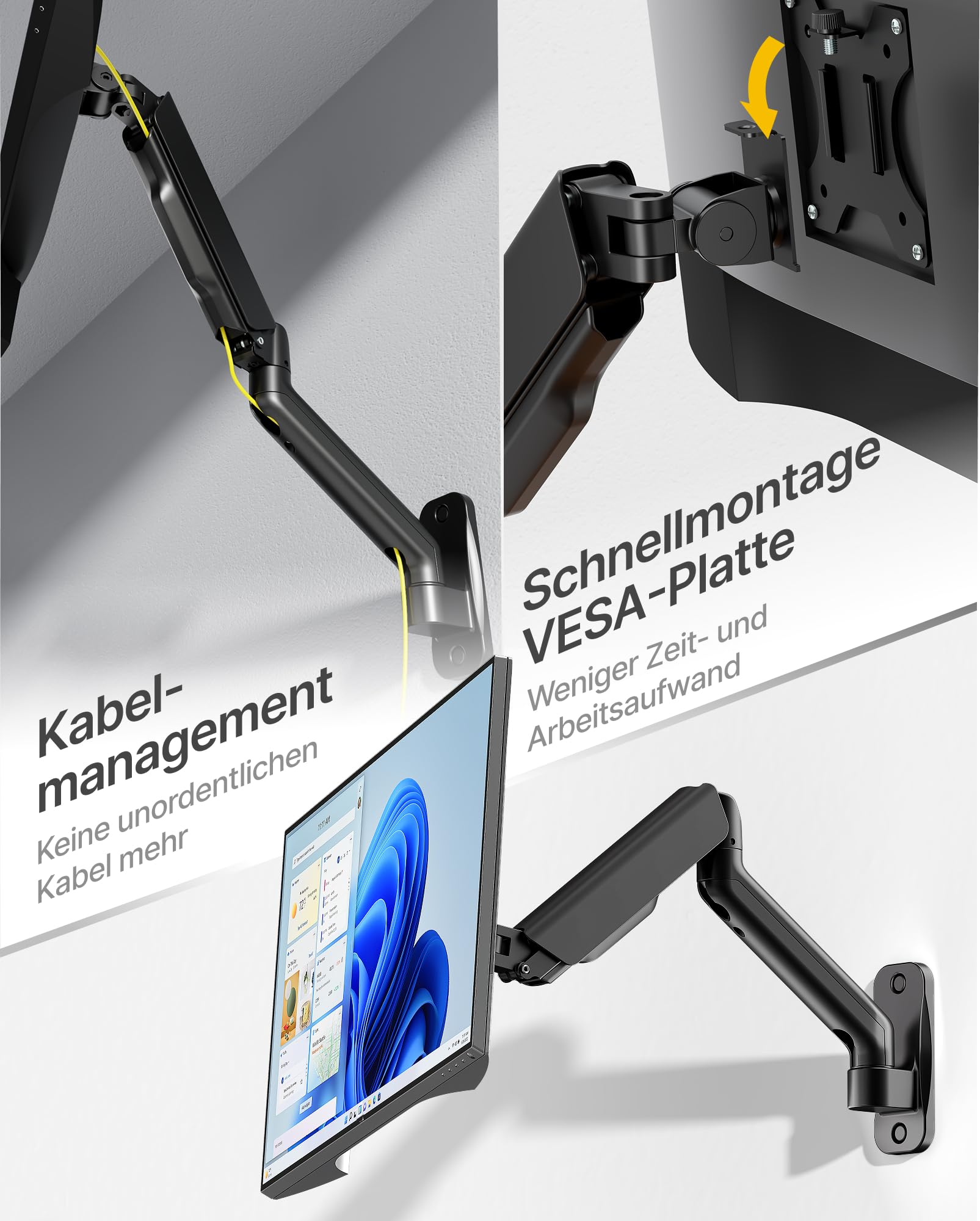 monTEK Monitor Wandhalterung für 17-32 Zoll LED/LCD Bildschirm bis 9 kg, Schwenkbare und Neigbare Monitor Arm, Monitor Halterung mit Höhenverstellbar, VESA 75/100