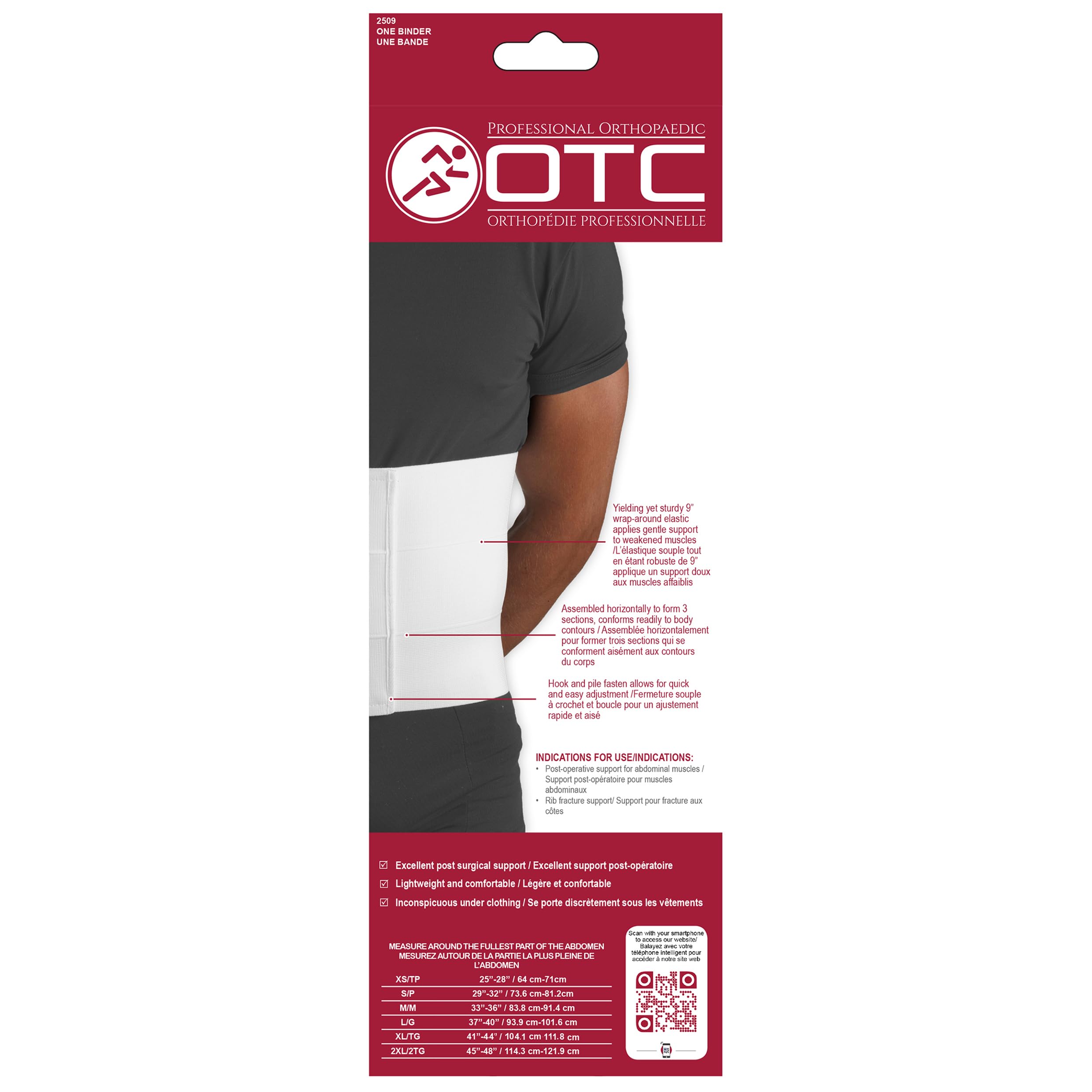 OTC Abdominal Binder for Men, Three-Panel Body, 9-Inch Elastic