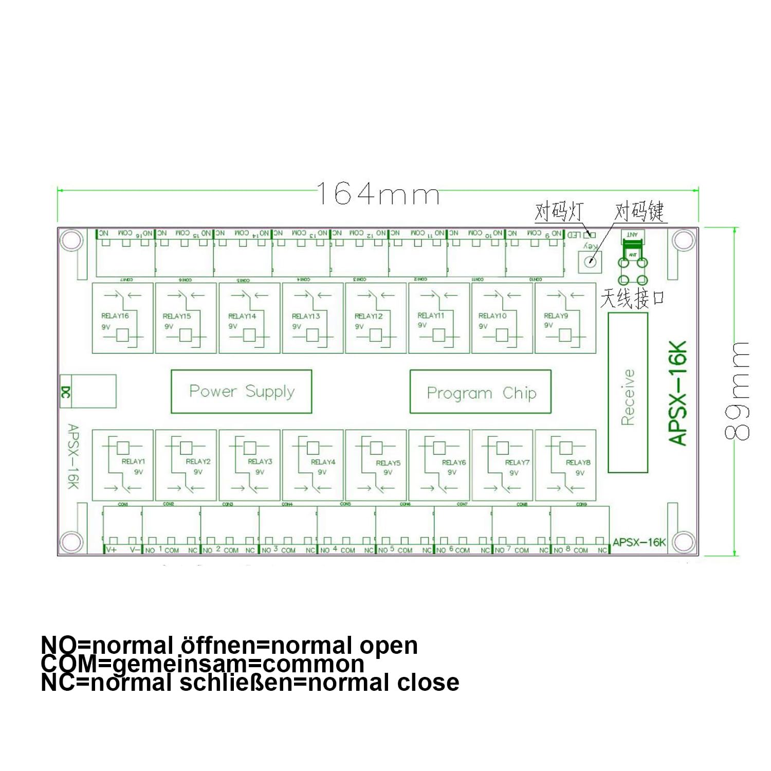 1 set ricevitore radio a 16 canali DC12 V 24 V + trasmettitore manuale con feedback, frequenza radio 434 MHz, 200 m, radiocomando, gru, azionamenti lineari, motore con un pulsante per tutte le