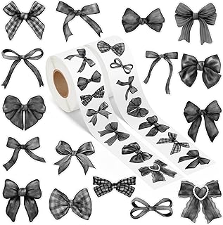 1000Pcs Bow Sticker Roll, 2 Rolls 16 Pattern Bows Label Stickers Self Adhesive Decorative Labels Bow-Knot Round Roll Stickers Black Coquette Bows Cute Decals Gift Wrapping Envelope Seal Craft Supplies - Buy now
