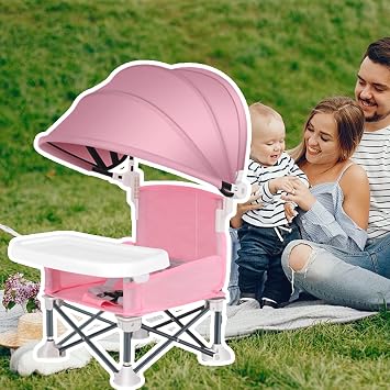 Portable Baby Meal Chair, Portable Toddler Travel Seat with Meal Tray - Sun Shade Folding Baby Chair for Lawn, Beach, Outdoor, Camping, Home, Travel, Picnic