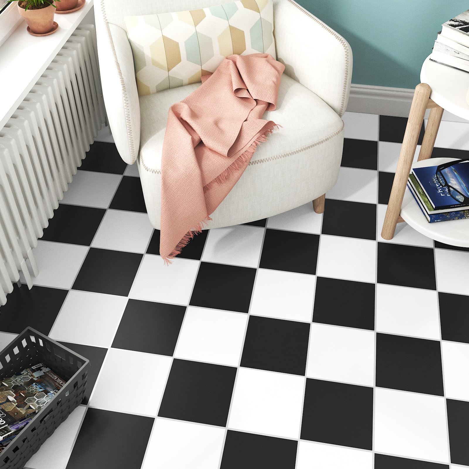 Baldosas Adhesivas Suelo Blanco y Negro Parquet Adhesivo Suelo Vinilo Autoadhesivo Impermeable Para Cocina Baño Losetas Autoadhesivas Blanco y Negro 12 Piezas 30 x 30cm