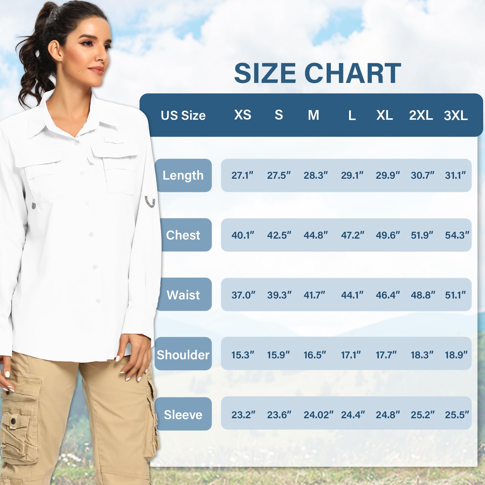 Camisas de safari de manga larga UPF 50 para mujer, protección solar UV, secado rápido, para pesca, senderismo, viajes