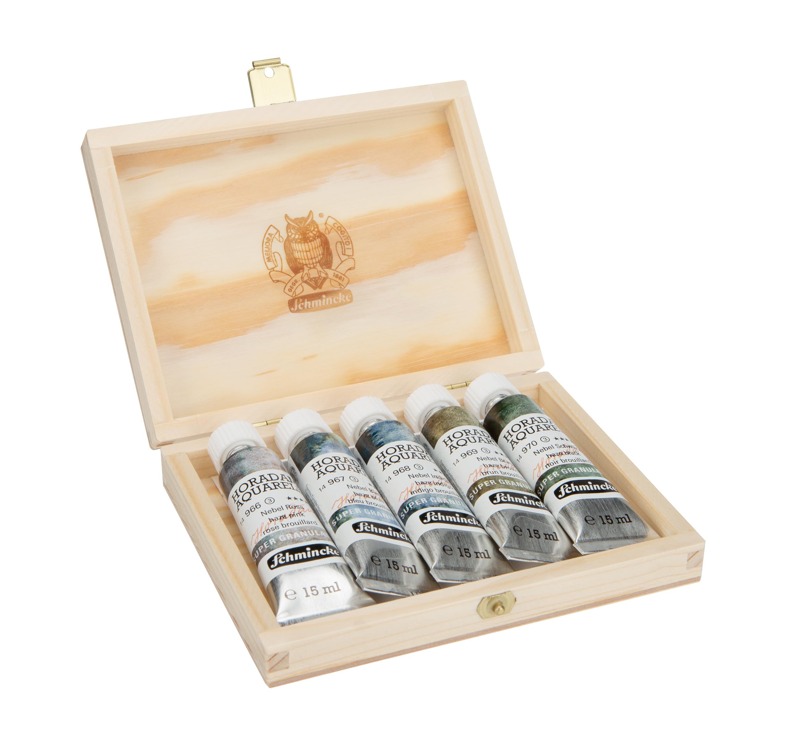Schmincke - HORADAM Aquarell Lot de 5 tubes de 15 ml en bois pour granulés très puissants, aquarelles fines et super granulées