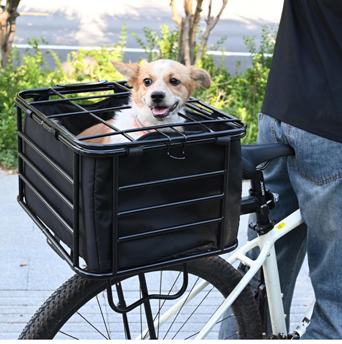 Cestino posteriore universale per bici per animali, trasportino per cani e gatti con fodera rimovibile, cestino portapacchi robusto per animali domestici piccoli e medi e spesa,L