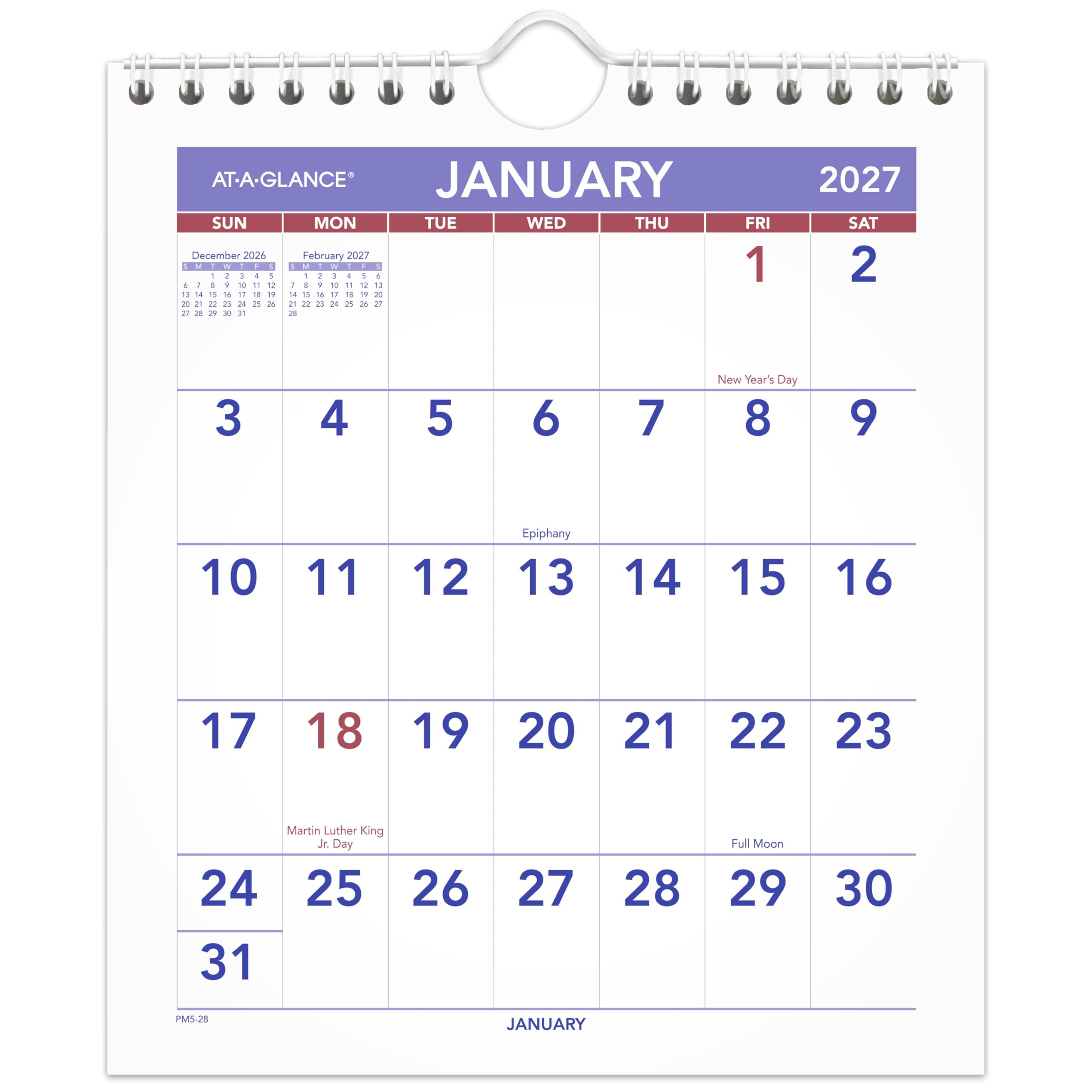 AT-A-GLANCE 2027 Wall Calendar, Monthly, 6.5" x 7.5" Planner, Unruled Daily Blocks (PM52827)