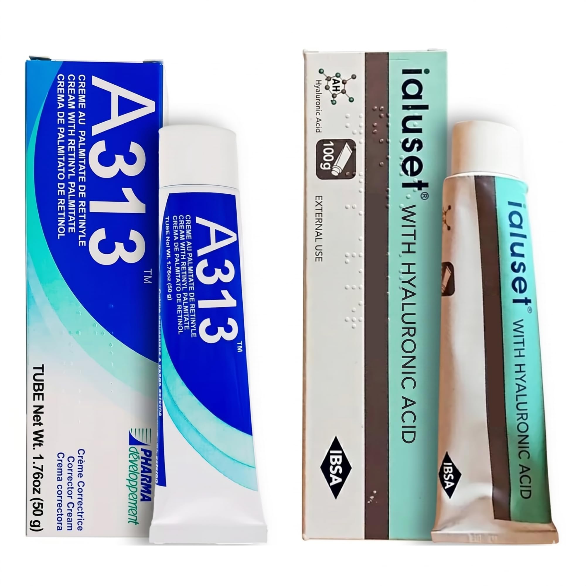 A313 Retinol Cream + Ialuset Hyaluronic Acid Cream Bundle – French Pharmacy Skincare Duo – Vitamin A & HA Night Cream Set