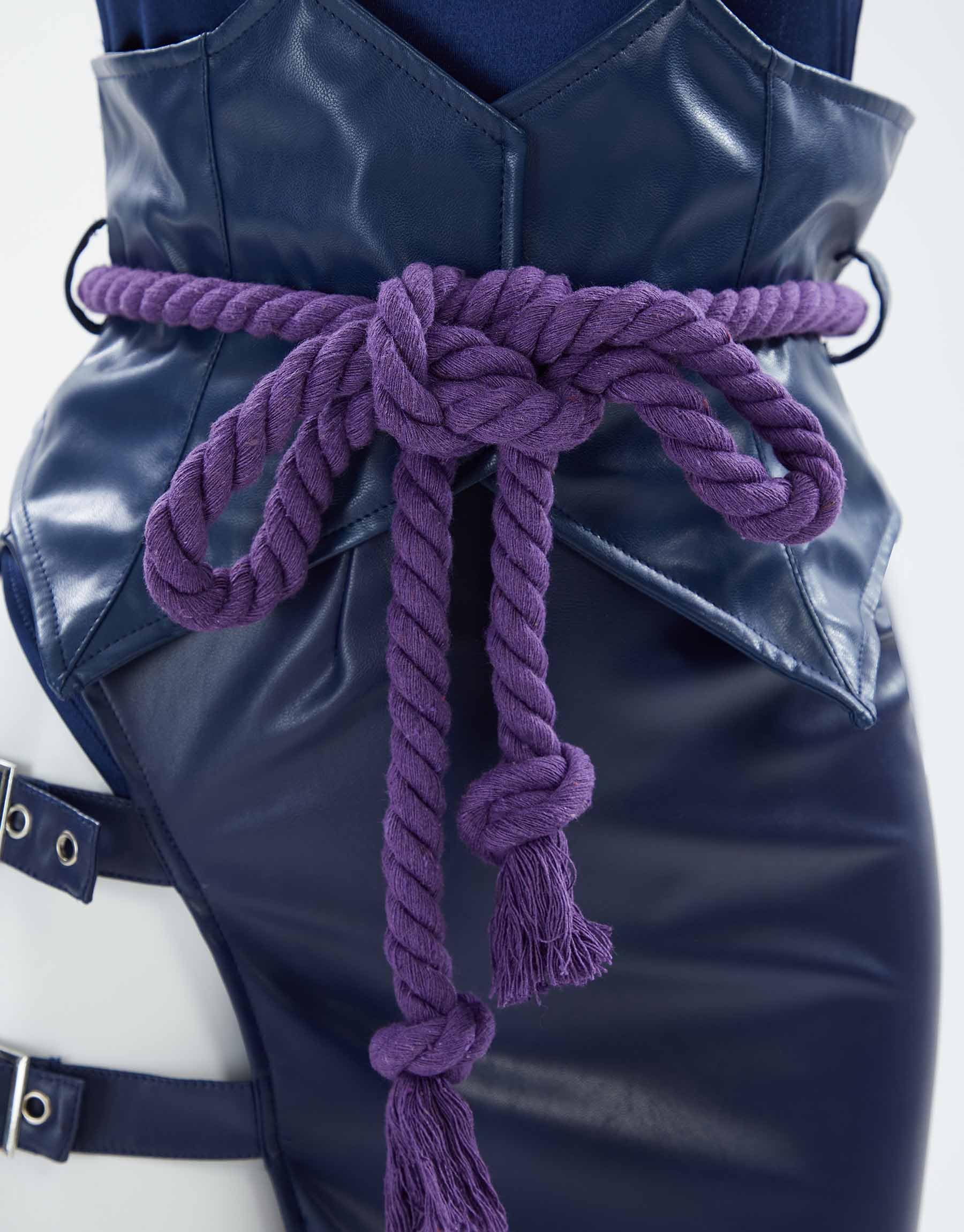 Mobbunny Ninja Cosplay Costume Cutout Bodysuit and Skirt with Sleeves and Waist Rope Halloween Costume: Small Dark Blue