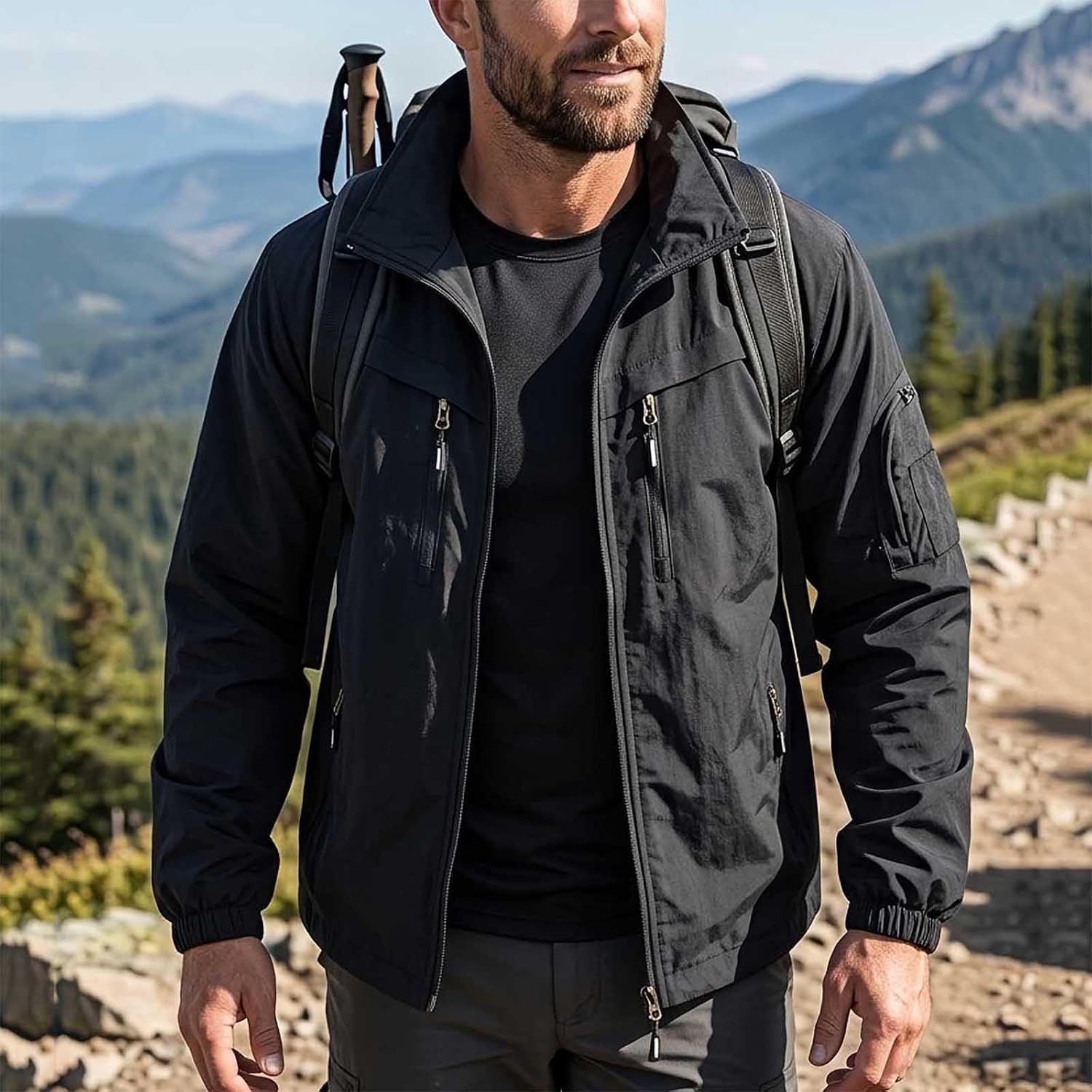 Men's Bomber Jacket Lightweight Casual Stylish Full Zip | Men's Bomber Jacket Lightweight Windbreaker Casual Stylish Full Zipper Coat Plus Size Stand Collar Hiking Jackets