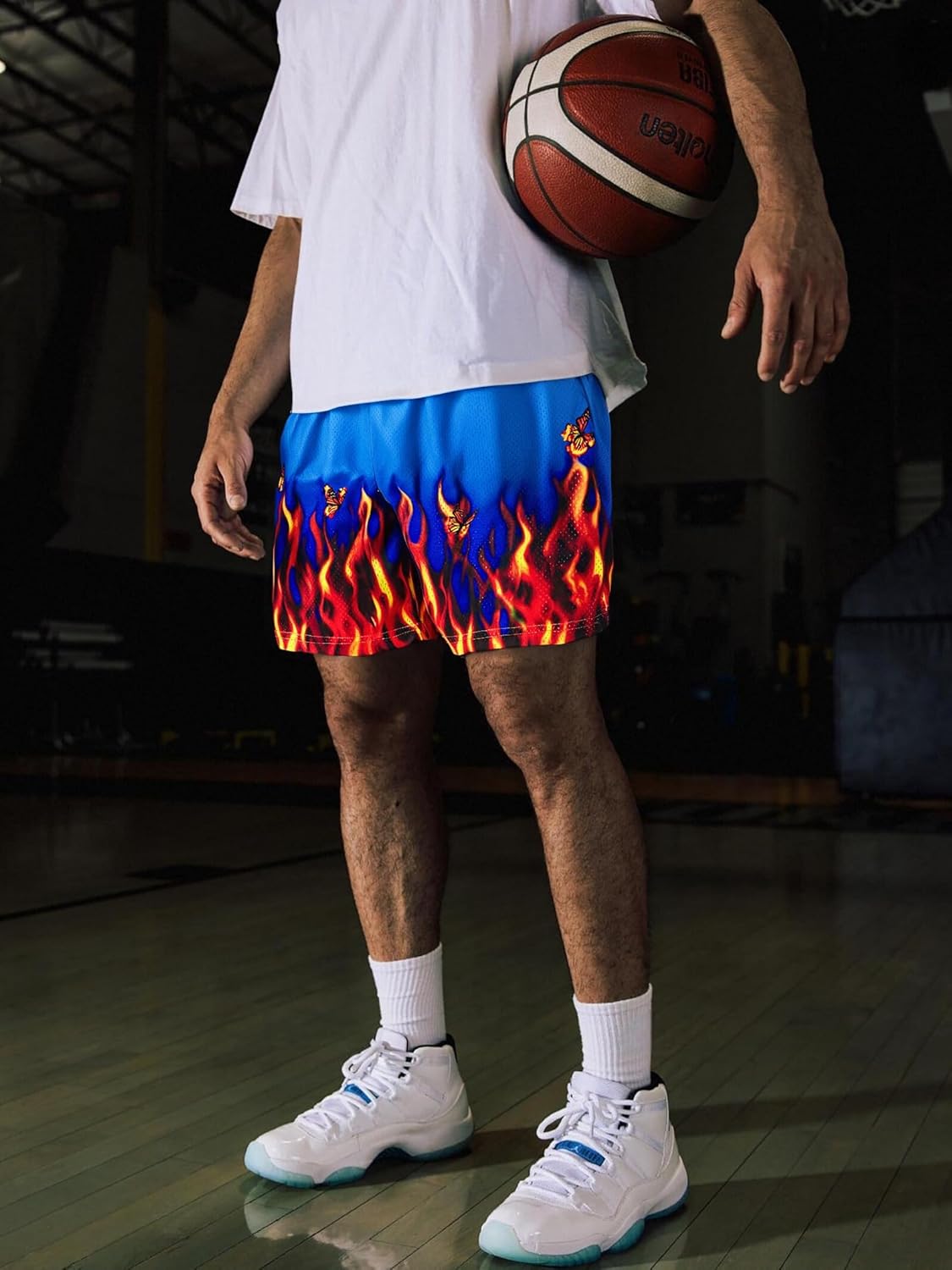 DIOTSR Mens Flame Graphic Basketball Shorts Cool Retro Running Athletic Shorts Drawstring Waist Casual Track Shorts - Image 3