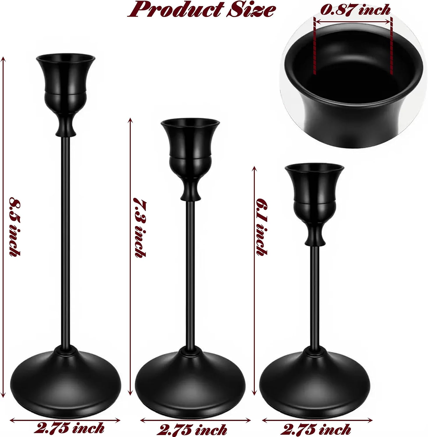 24PCS Black Taper Candle Holders Set, Vintage Metal Candlestick Holders for Wedding Centerpieces, Party Table and Christmas Mantel Decoration